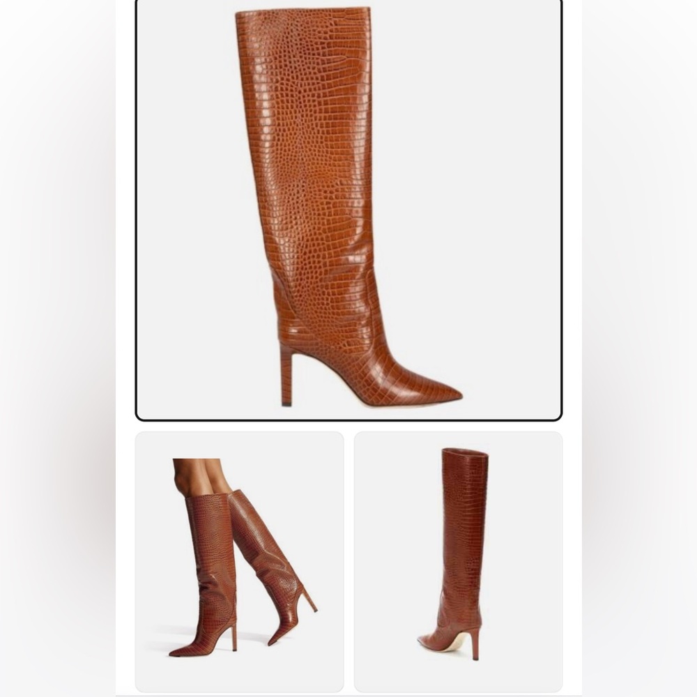 Jimmy Choo Dark Brown Mavis 100 Croc-Patterned Heeled Boots Cuoio 38